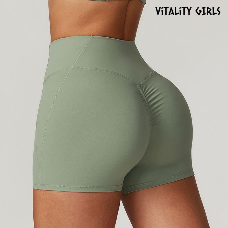 Vitality Girls Fashion Yoga Shorts Seamless High Waist Pleated Hip Lifting Fitness Exercise Shorts Tight