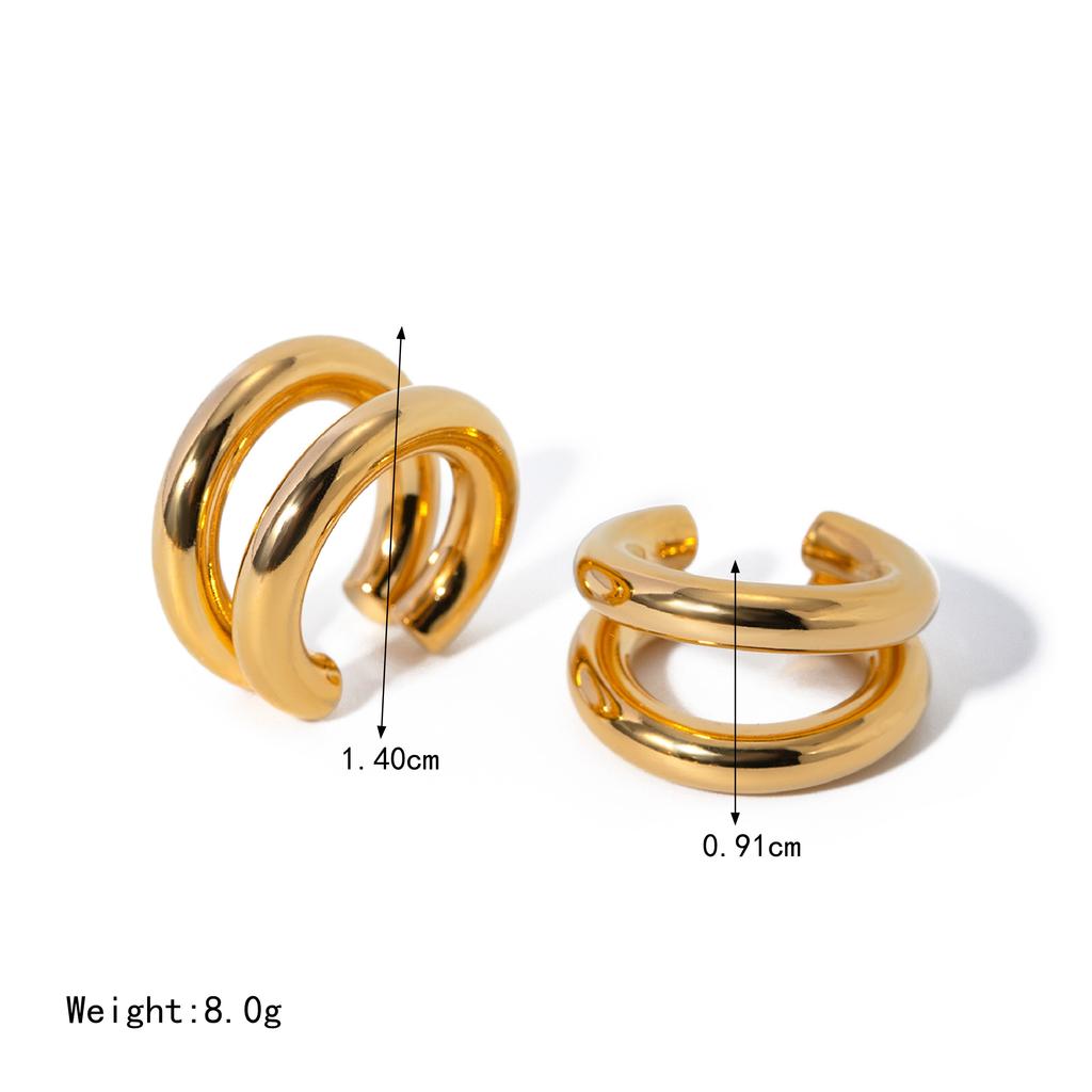 Yori Waterproof Stainless Steel Simple Double Layer Ear Clip for Women Gold Color Rust Proof Basic High Quality Jewelry