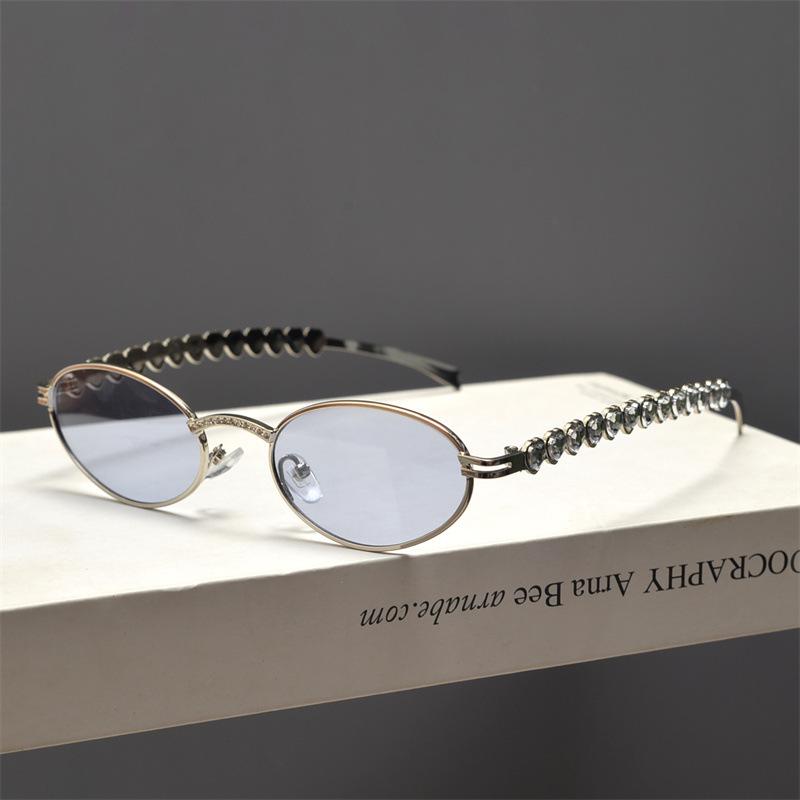 Oval Sunglasses Women Metal Frame Brand Sun Glasses Luxury Brand Chic Eyeglasses Ocean Film Shades Framelss Oval Eyewear