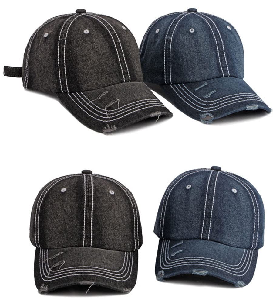 Laquest Distressed Denim Cap, 100% Cotton, Men's/Women's (Light Blue)