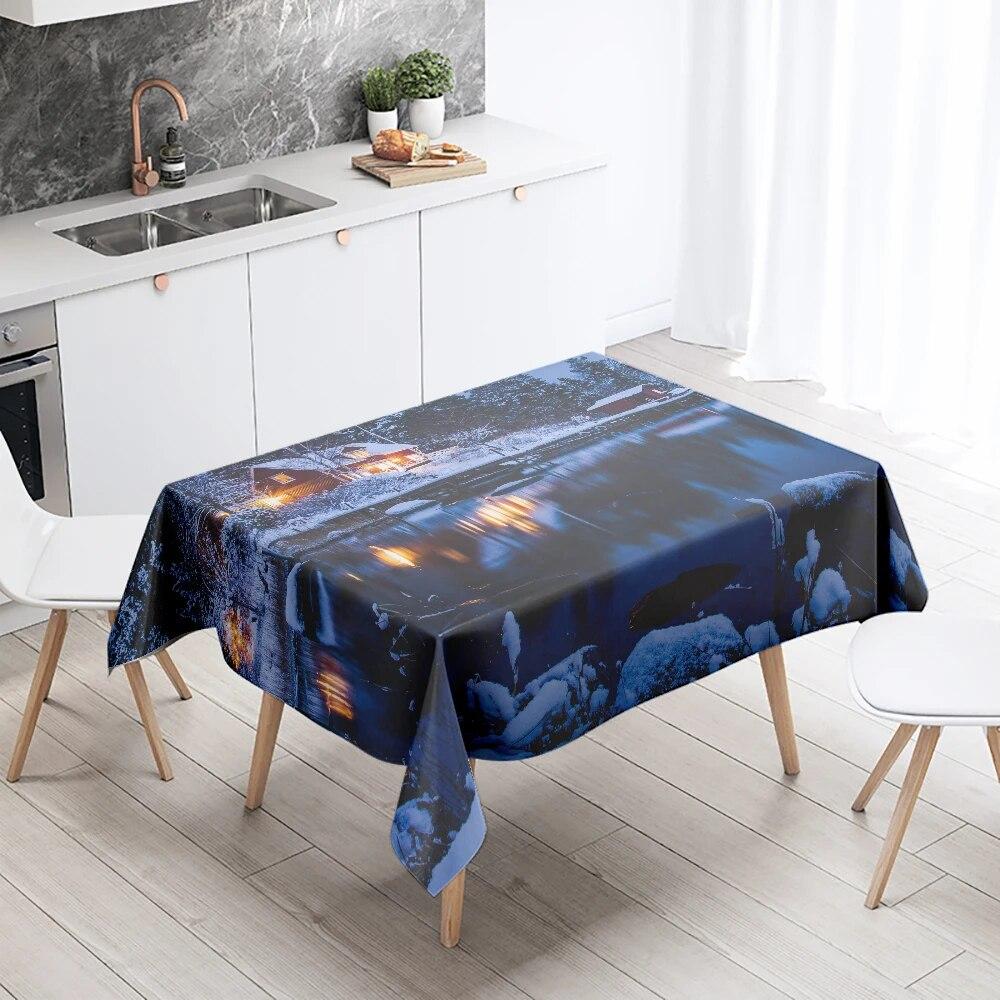 Winter snow tablecloth beautiful  anti-fouling waterproof rectangular kitchen table home decoration