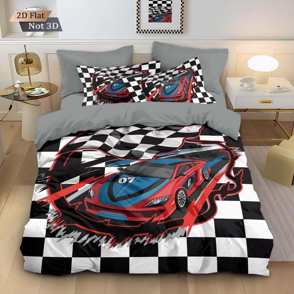 Racing Sports Car Print Bedding Set: Customizable Three-Piece with Pillowcase