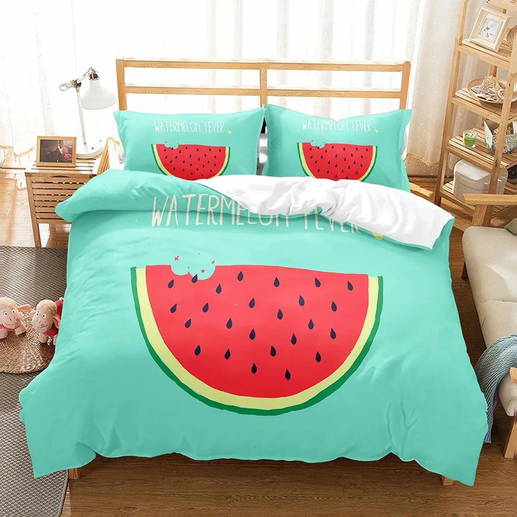 Watermelon Duvet Cover Set Summer Theme Fresh Fruits Pattern Quilt Cover For Kids Boys Girls Bedding Set Bedroom Decor Gifts