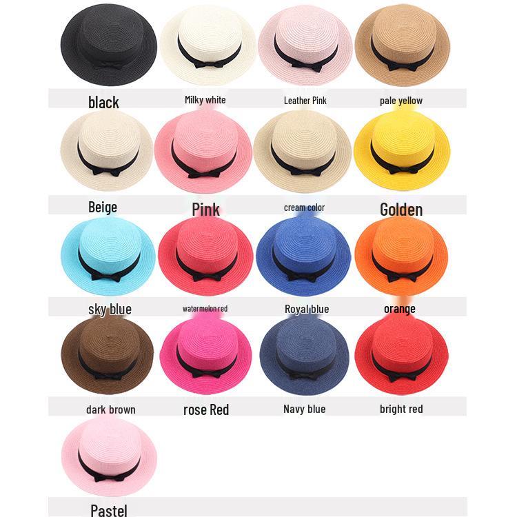 Korean Straw Hat - Retro Bow Flat Top Fedora for Spring & Summer Beach Days