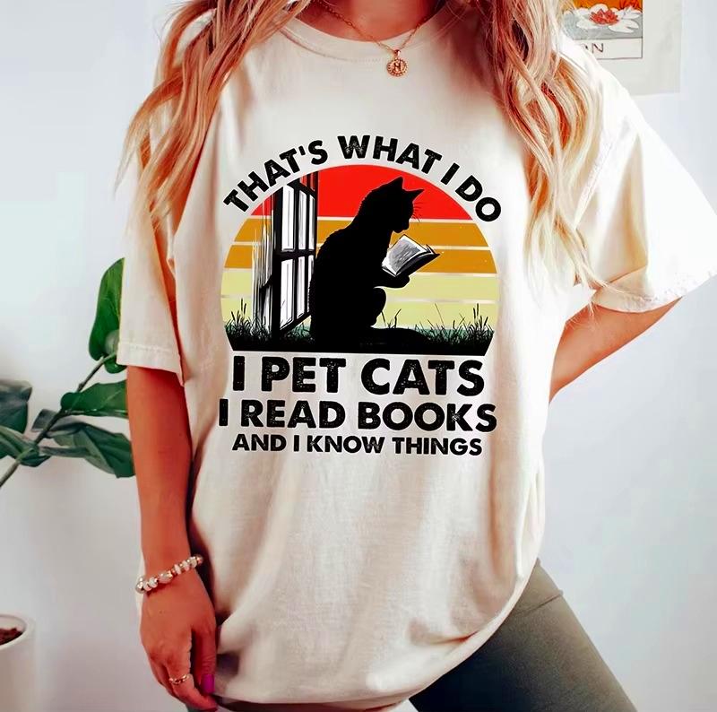 Hot Cats And Books Funny Unisex Unisex Tshirt Harajuku Print Fashion Short Sleeve Summer Casual Tshirt I Pet Cats I Read Books Top