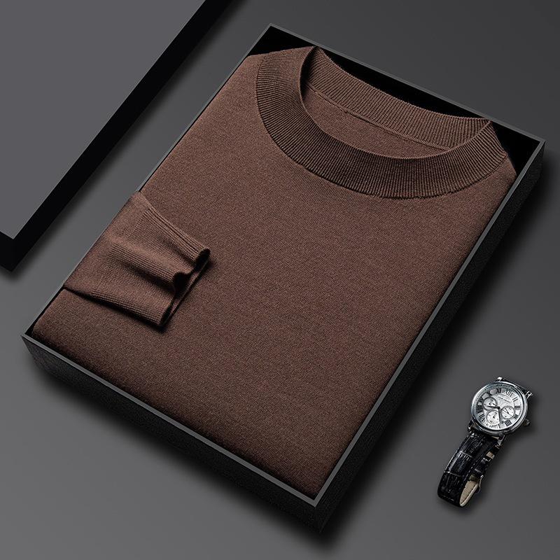 Men's 100% Pure Wool Half-High Neck Sweater, Machine Washable, Thick Base Layer - 2025 Autumn/Winter New Style