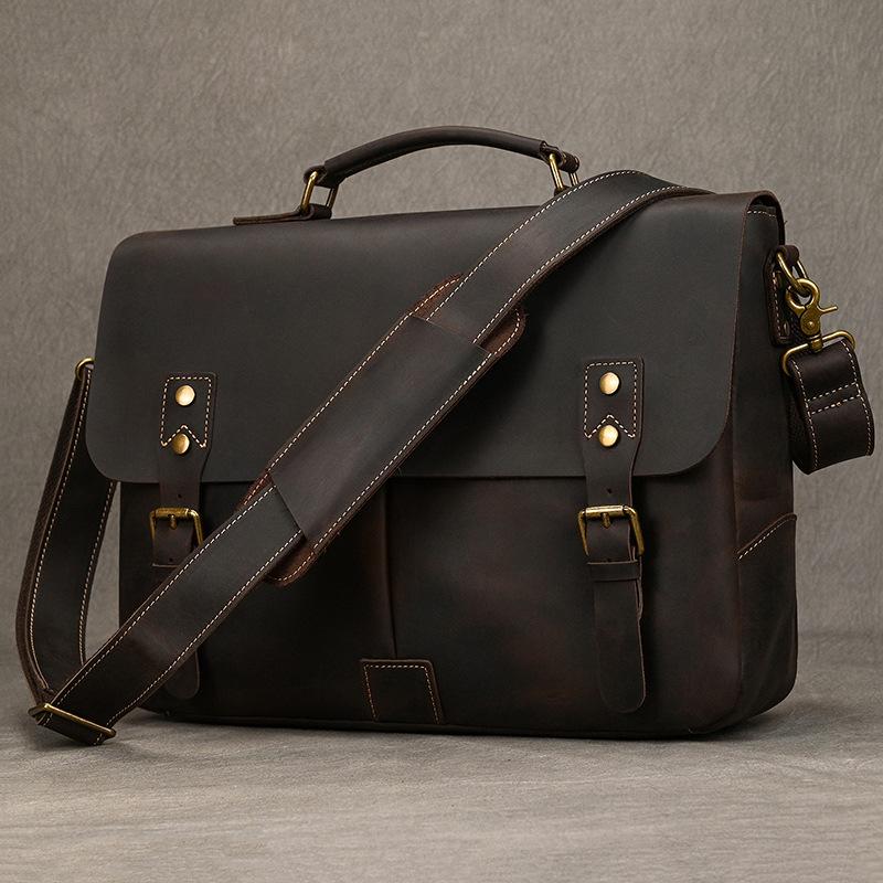 Crazy Horse Leder Aktentasche Retro Leder Handtasche 16 Zoll Pendler Computertasche Herren Schulter Messenger Bag