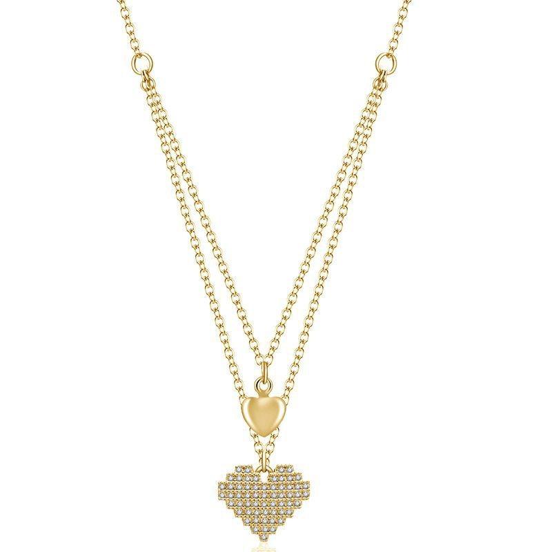 Elegant Vintage Titanium Steel Double Heart Necklace Luxurious Layered Pendant Jewelry