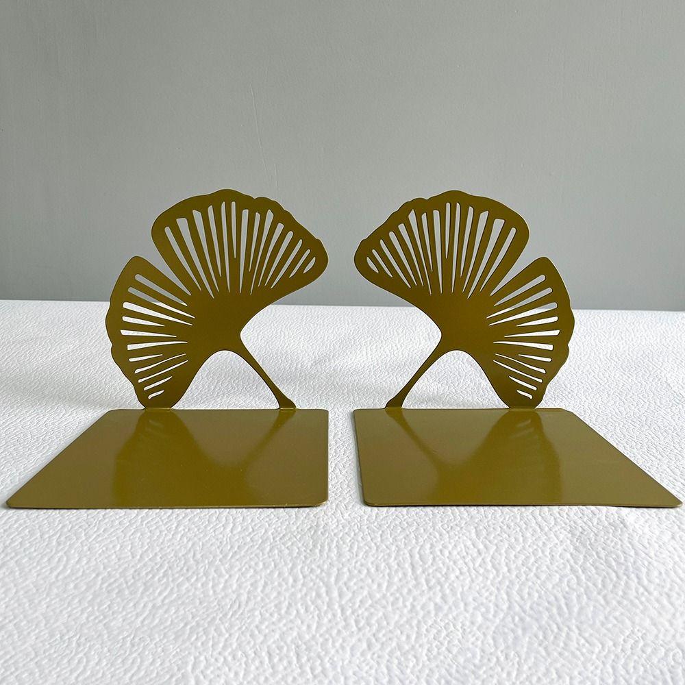 Stylish L-shaped Folding Bookends Hollow Out Metal Book Rack Ginkgo Leaf Bookshelf  Students