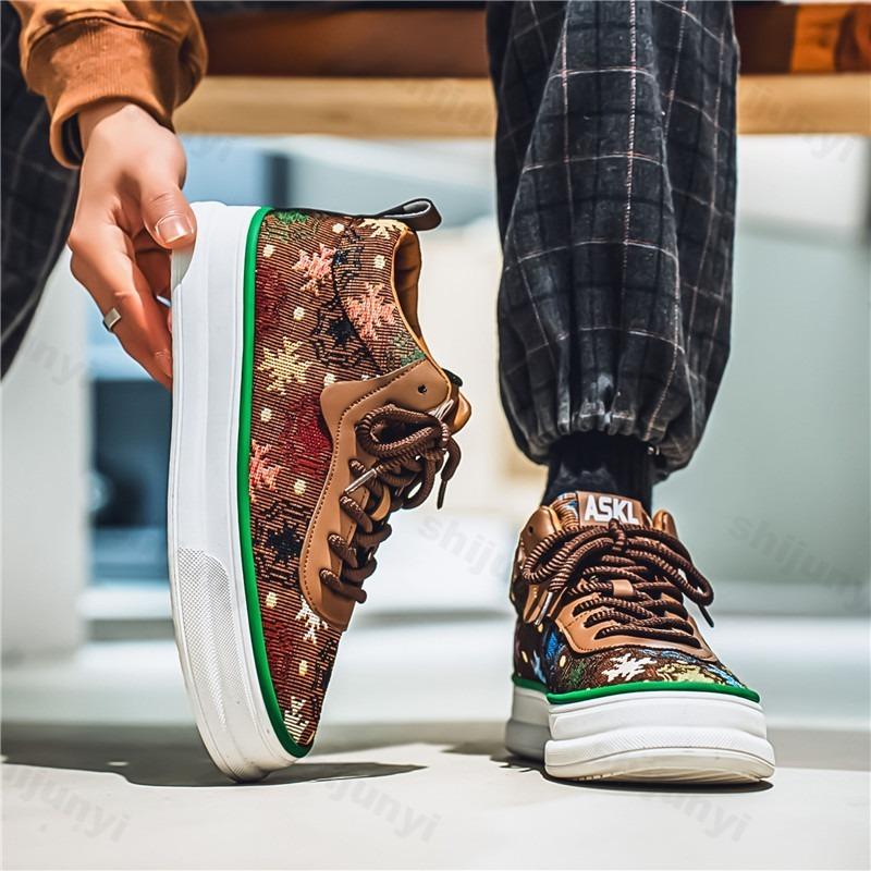 Fashion 2025 Spring New Retro Flower Print Fashion Trend Casual Shoes Men's Comfortable Shallow Mouth Thick Soled Sports Chunky sneakers