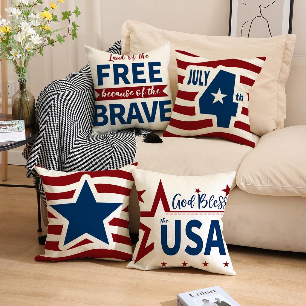 4Th Of July Printed Home Decor Pillow Cover Bedroom Living Room Sofa Decoration Polyester Cushion Cover With Zipper