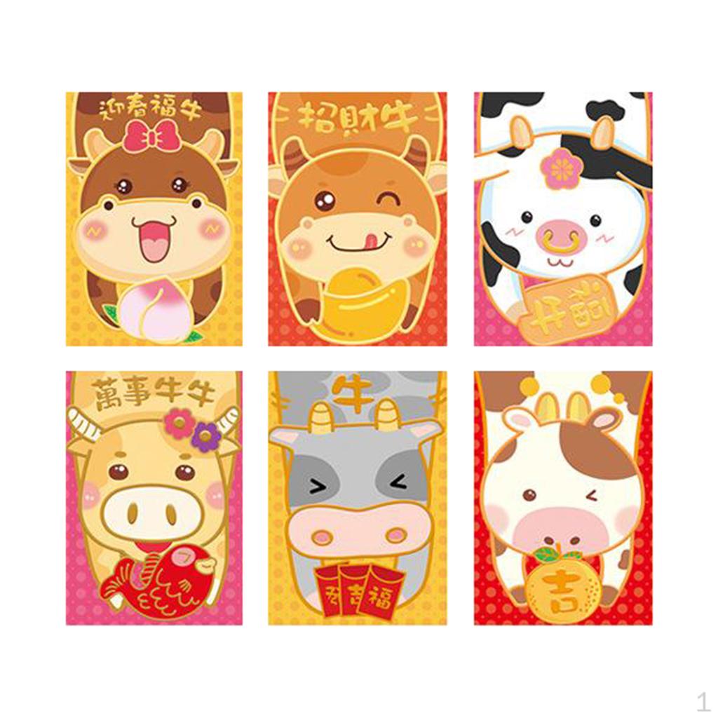

6 Pcs Chinese Hong Bao Red Envelopes Money Packet Envelope for Year Style7