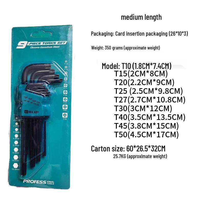 Extended Black Diamond Star T50 Hex Key & 5-Petal Hex Socket Wrench Set