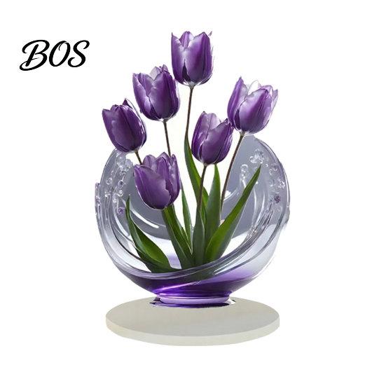 Purple Tulip Desktop Decor 2D Acrylic Ornament, Realistic Tulips Ornament with Base, Transparent Flat Flower Tabletop Decoration for Home Desk Cabinet A