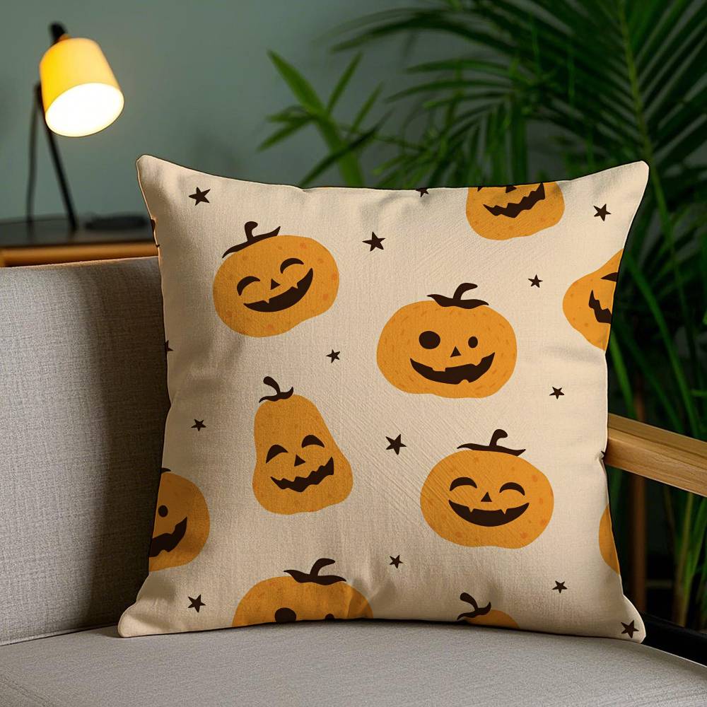 Pillow Case Cute Halloween Scary Pumpkin Holiday Horror Atmosphere Short Plush Double-sided Printing Home Cushion Cover