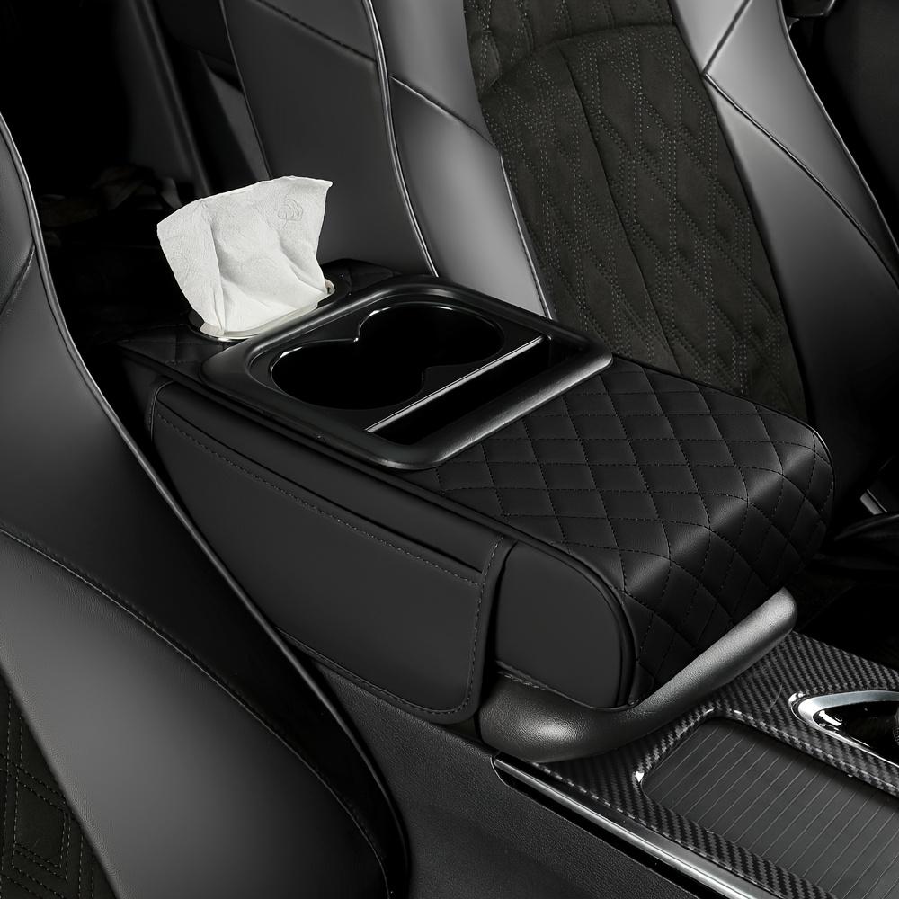 Faux Leather Car Armrest Pad with Cup Holder and Tissue Box - Multifunctional Auto Interior Accessory, Enhances Comfort and Style, Storage Solutio