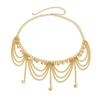 Silver Metal Body Chain Body Jewelry Pearl Tassel Waist Chain Vintage   Girls