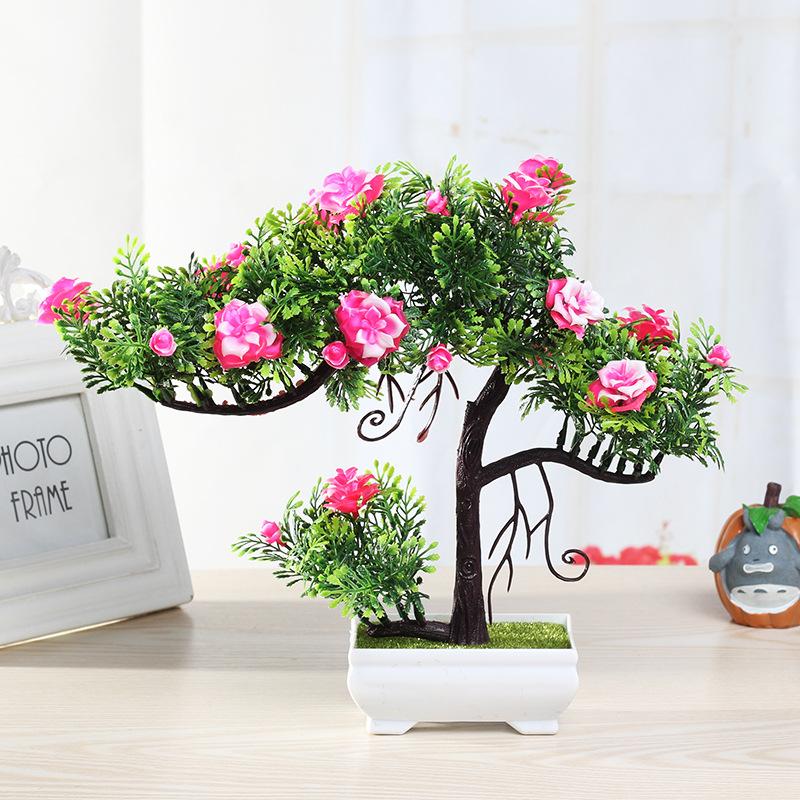 Artificial Plants Potted Bonsai Green Small Tree Plants Fake Flowers Potted Ornaments for Home Garden Decor Party Hotel Decor