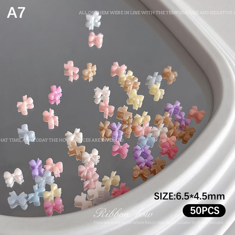 50Pcs Candy Color Bow Nail Art Parts Charms Mini Resin Ribbon Nail Rhinestones Diy Summer Nail Art Decor Accessories
