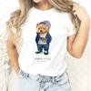 Nuova coppia T-shirt stampata con orsetto di peluche Europa e Stati Uniti Moda Top girocollo Donna Top T-shirt oversize Harajuku
