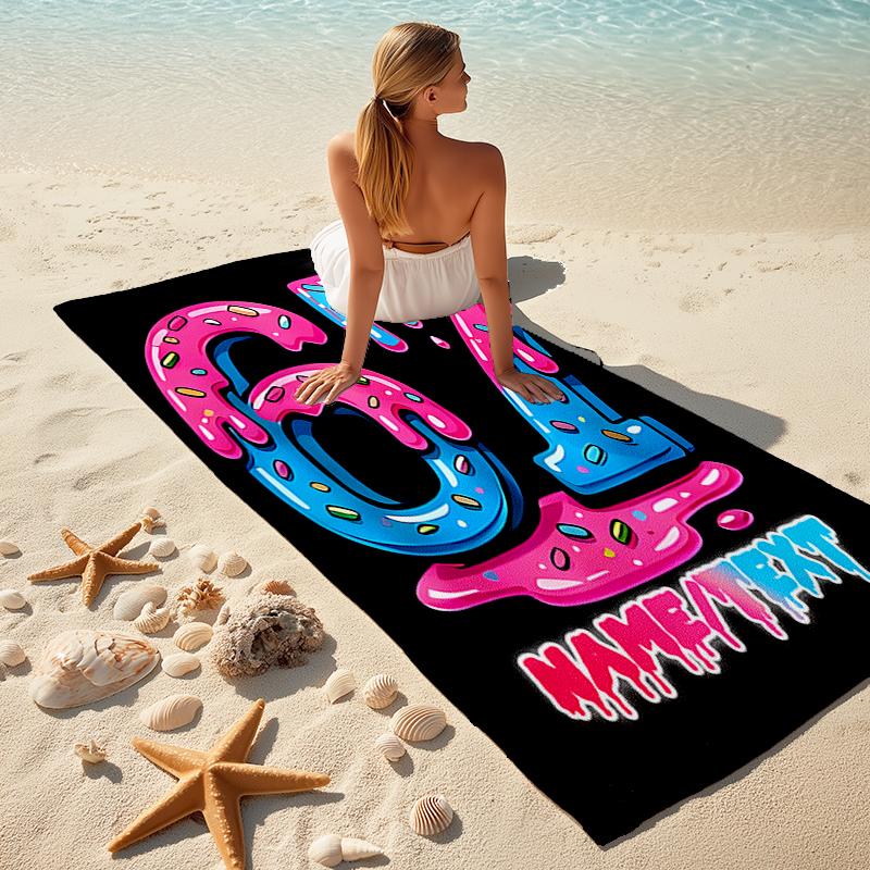 1PC Custom Name Drippy Number Art Beach Towel Highly Absorbent And Sand-Resistant Towel for Swimming, Pool, Yoga, And Travel Lightweight