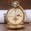 Luxus Hochwertige Goldene Mondphase Mechanische Taschenuhr Römische Ziffern Tourbillon Zifferblatt Anhänger Kette Herren Damen Schmuck Geschenk