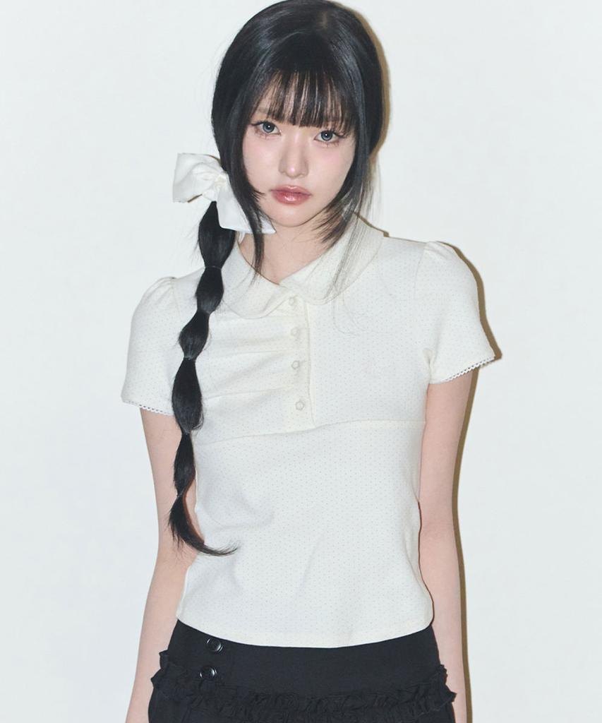 ILLIGO Dot Pintuck Collared Tee Ivory
