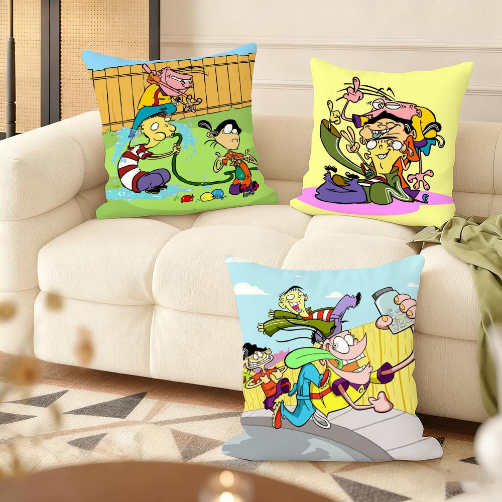 E-Ed Edd N Eddy Cushion Cover Silky Short Plush Double-Sided Printed Pillow Case For Sofa All Seasons Home Decor Gift