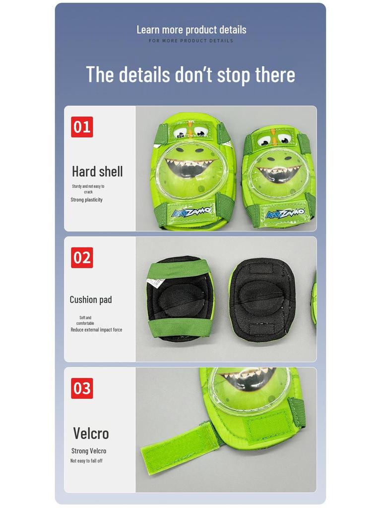 Green Dinosaur Kids Protective Gear Set: Roller Skates, Knee & Elbow Pads, Wrist Guards for Skating, Cycling, Skiing & Scootering
