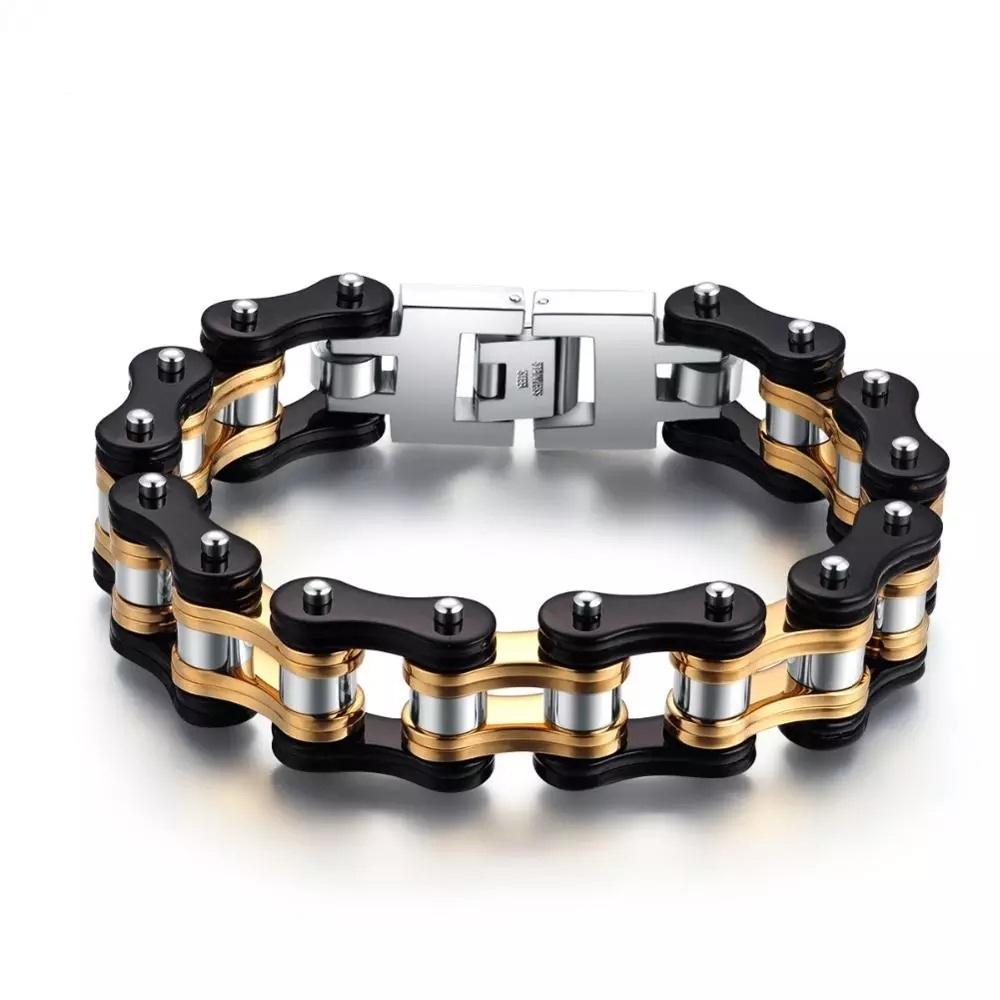 Punk Pulseiras e Braceletes Laranja de Bicicleta para Homem Preto Corrente de Motocicleta Pulseira Homem Mulher Aço Inoxidável Joias de Pulso Biker