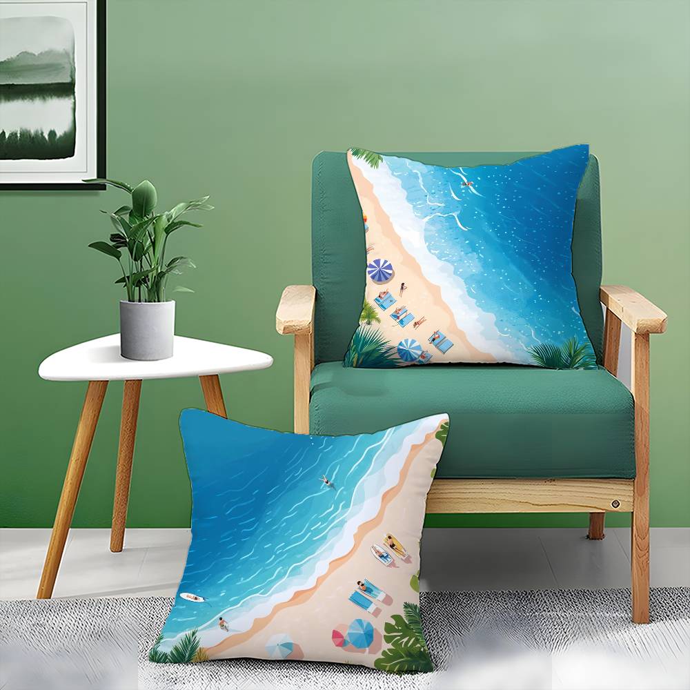 Beach Holiday Beach Style Home Pillow Case Printed Brushed Fleece Pillow Baby Skin-Touch Eco-Friendly Dye-Sublimat