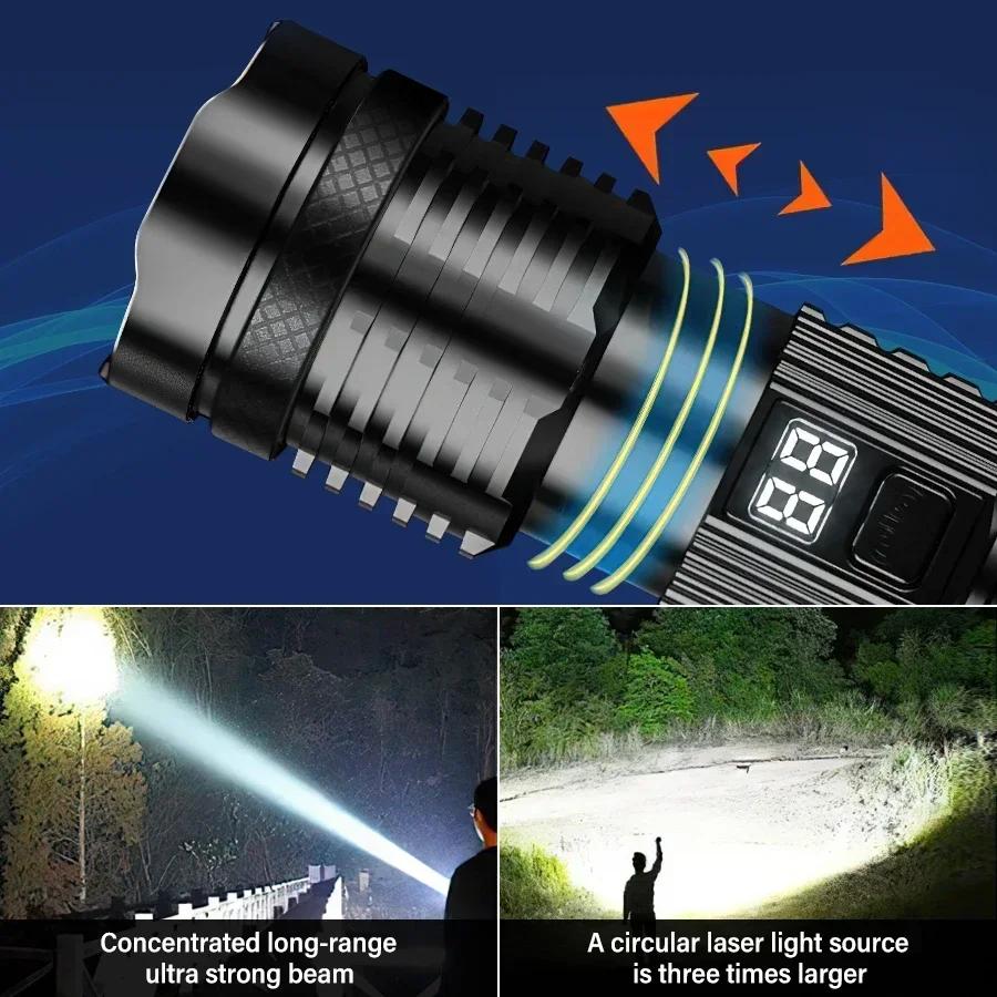 1200LM Super Bright Zoom LED Flashlight 5 Modes USB Rechargeable Tactical Lantern Outdoor Camping Fishing Torch With Power Bank