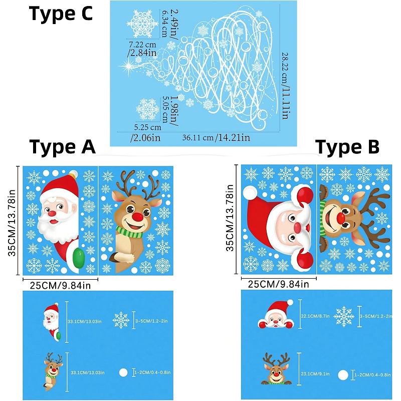 Christmas Window Sticker Reindeer Santa Claus Shaped Glass Shop Window Sticker New Year Snowflake Sticker Electrostatic Sticker