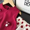 Girls' Cute Red Mushroom Polka Dot Vest & Wide-Leg Pants Summer Two-Piece Set
