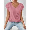 Elegant Short Sleeved Top for Spring and Summer Solid Color V-neck Women's T-shirts