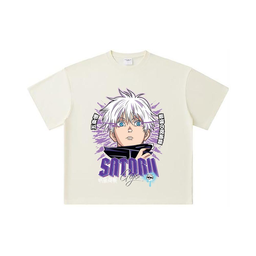 

260 GSM Double Yarn 32 Count 100% Cotton Jujutsu Kaisen V27 Gojo Print Unisex Heavy Cotton T Shirt S абрикосовый