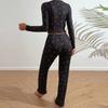 2025 Frühling Herbst Nachtwäsche Sets Damen V-Ausschnitt Pyjama Set Erdbeerdruck schwarz weiß Langarm Crop Top & Hose Loungewear Outfit