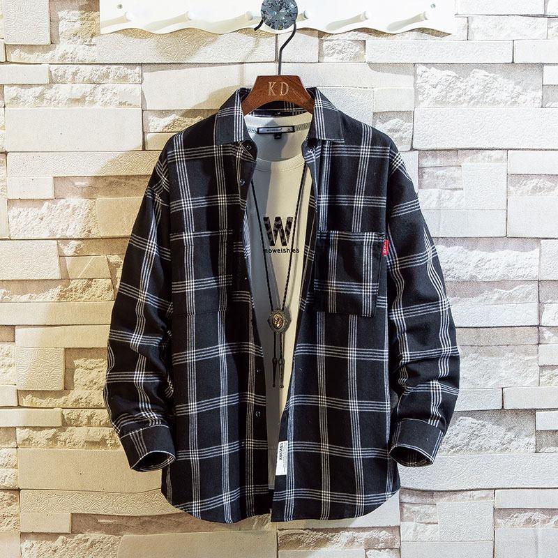 Men Casual Loose Plaid Long Sleeve Stand Collar Fashion Shirt