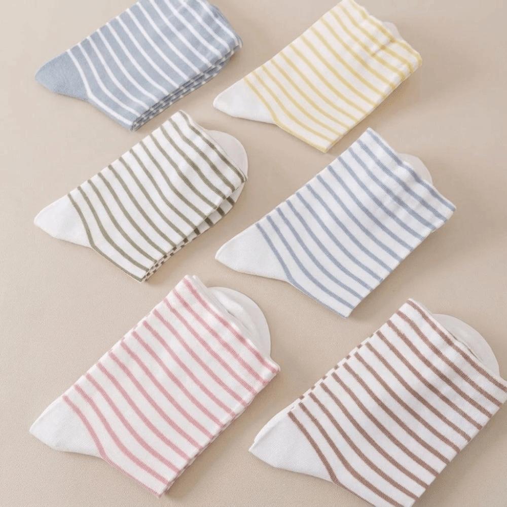 5Pairs Loose Striped Socks Comfortable Women Tube Socks Simple Cotton Socks Women