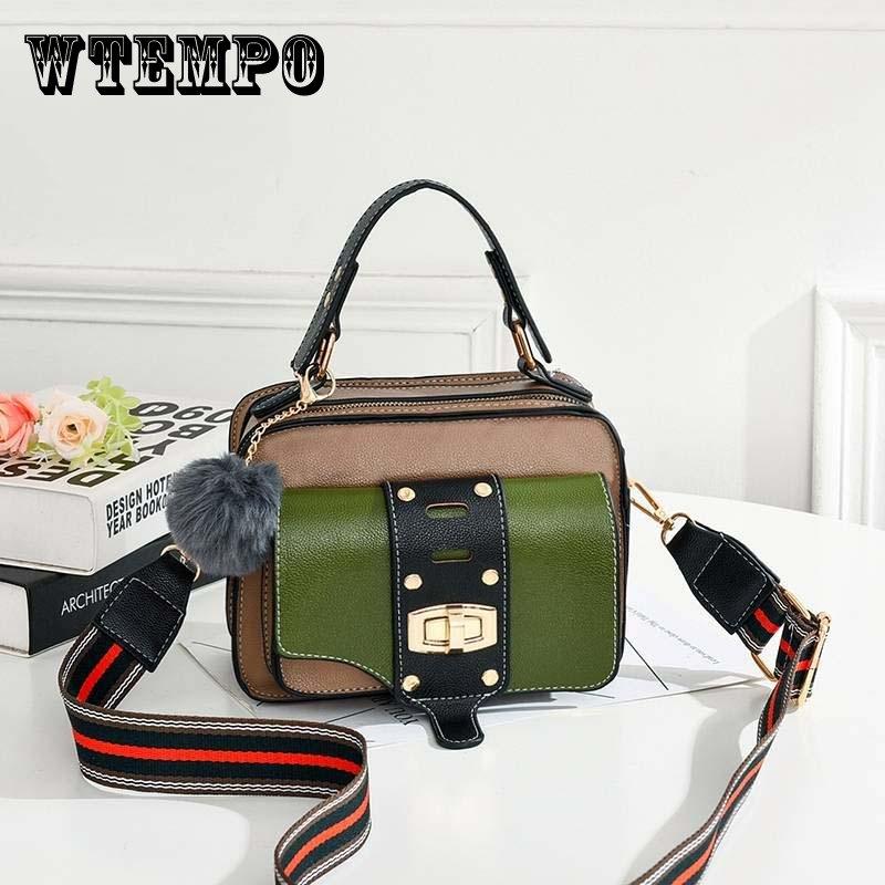 

Мода Женщины Контраст Цвет Плечо Сумка Messenger Crossbody Сумка Широкая цепь Сумочка
