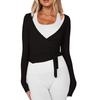 Women’s Long Sleeve Wrap Front Ballet Cardigan with Adjustable Waist Tie and Thumbhole Cuffs for Dance Yoga Layering