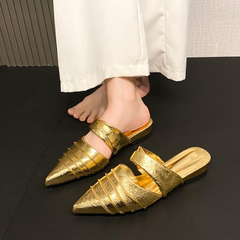 

Fashion Gold Pointed Toe 2025 Spring Summer New Fashion and Versatile Going Out Lightweight Single Shoes 35 золотой