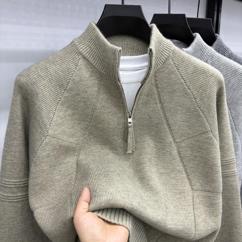 Men s Retro Jacquard Solid Color Half-Zip Sweater, Autumn/Winter Style, Versatile and Casual Knitwear L