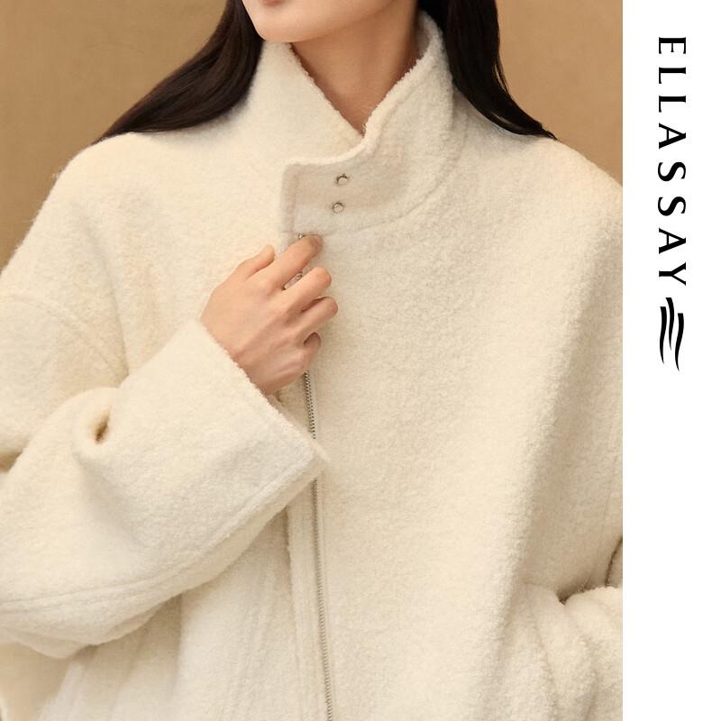 ELLASSAY Women's Pure Wool Stand Collar Short Coat