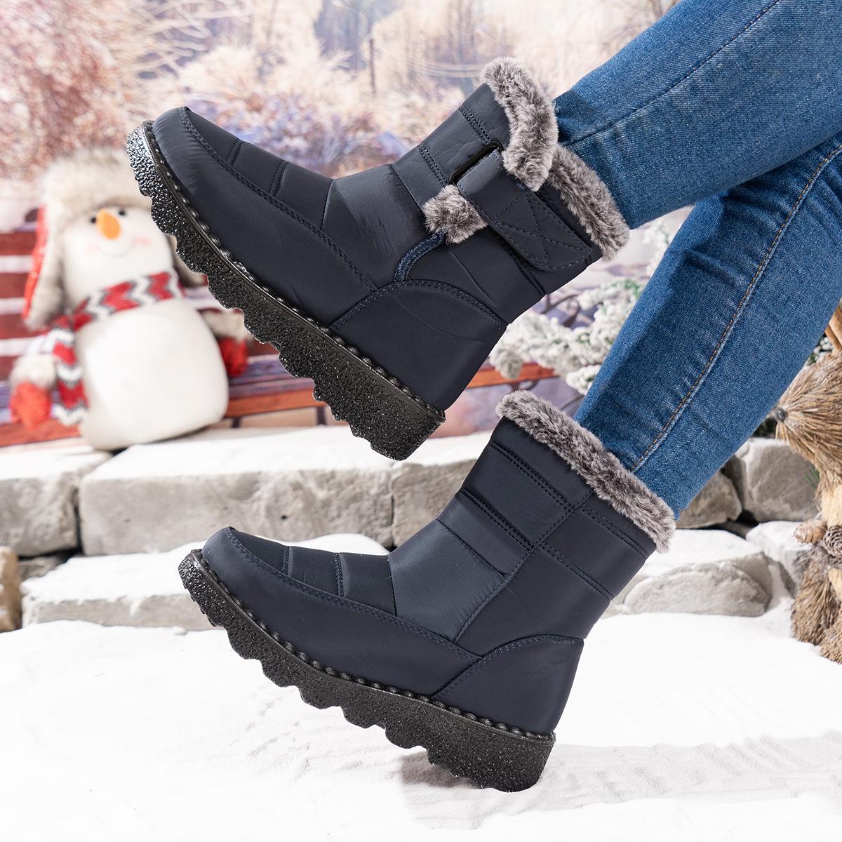 Women s Snow Boots Outdoor Rabbit Plush Wide Velcro Medium Cotton Shoes Waterproof Women s Cotton Boots European Size 42 Welcome to inspect the factory синий 2990₽