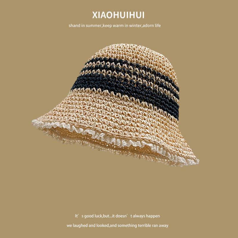 Summer Large Brimmed Raffia Bow Hand Woven Seaside Beach Hat Sun Protection Face Sun Protection Straw Hat