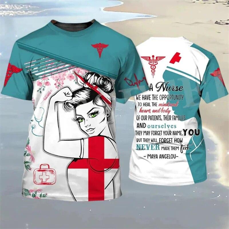 

Летняя женская футболка унисекс, топы с короткими рукавами, одежда для медсестер/врачей, удобная деловая одежда с 3D принтом, модные футболки с круглым вырезом L