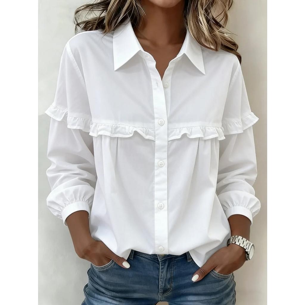 Early Spring New Fashion Solid Color Long Sleeve Shirt Blouse for Women, European American Casual Top for Outerwear