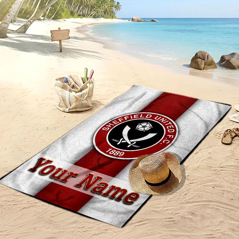 Sheffield United FC Personalized Printed Beach Towel Soccer Logo Support Custom Name Text Absorbent Towel For Sport Travel Special Gift