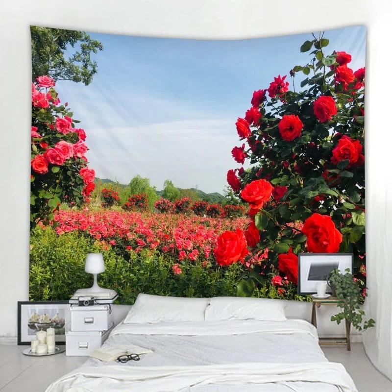 Naturlig väggtapet Mandala Trädgård Landskap Bohemisk rumsinredning Psykedelisk Tapiz Hippie Sovrum Tygmatta